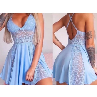 Camisola sexy azul com renda: visual suave e elegante